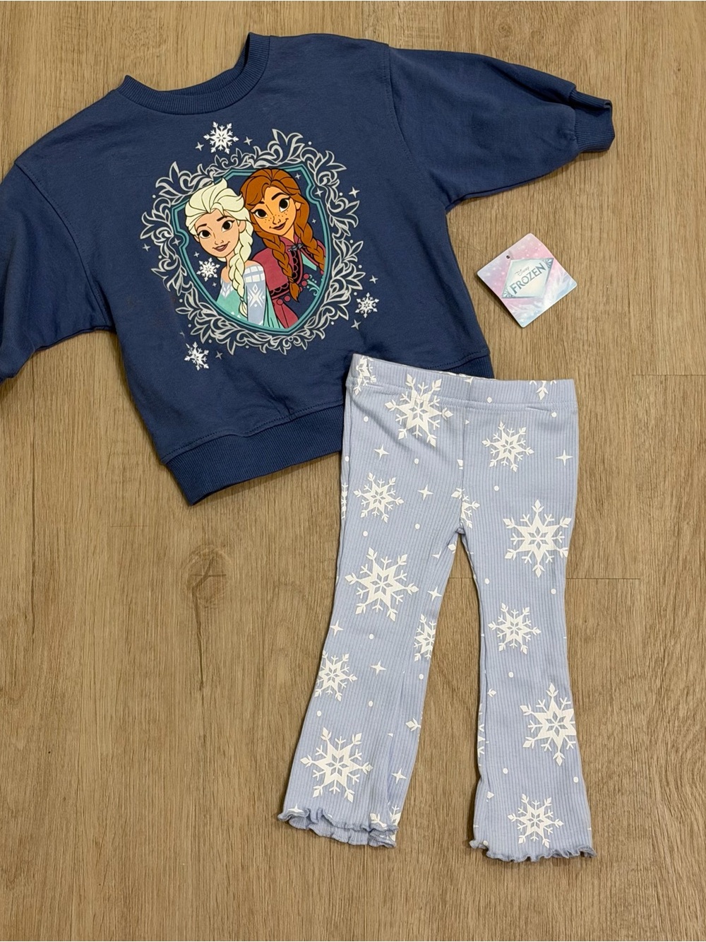 Disney Navy Elsa & Anna Sweatshirt with Light Blue Snowflake Leggings | 12M
